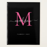Agenda Modern Black Hot Pink Girly Monograma Script 2021<br><div class="desc">Modern Black Hot Pink Girly Elegant Monogramas Nome do Script 2021 Planner</div>