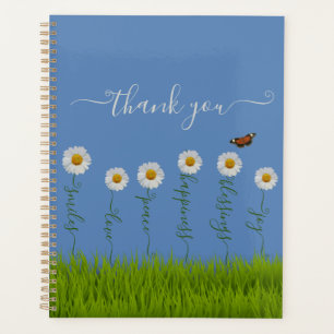 Agenda Modern Blue Daisy Floral Obrigado Tipografia