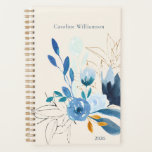 Agenda Modern Blue Floral Personalizado 2025 Não Atualiza<br><div class="desc">Mantenha-se inspirado neste jornal personalizado com um elegante design floral azul de aquarela com sotaques dourados. O fundo neutro suave complementa as delicadas flores pintadas à mão, fazer este notebook perfeito para jornalismo diário, planejamento ou escrevendo criativo. Personalize com seu nome e ano para um toque exclusivo e na moda....</div>