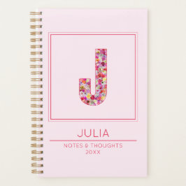 Agenda Modern Blush Pink Floral Monogram Letter J