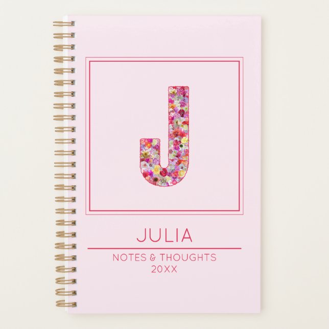 Agenda Modern Blush Pink Floral Monogram Letter J (Frente)