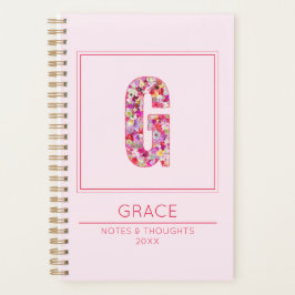 Agenda Modern Blush Pink Girly Floral Monogram Letter G