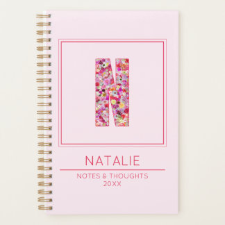 Agenda Modern Blush Pink Monogrammed Name Letter N
