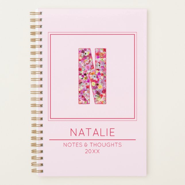 Agenda Modern Blush Pink Monogrammed Name Letter N (Frente)
