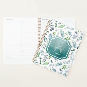 Agenda Modern Boho Monograma Verde Eucalyptus Foliage