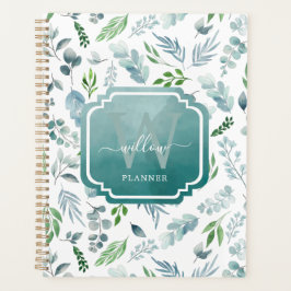 Agenda Modern Boho Monograma Verde Eucalyptus Foliage