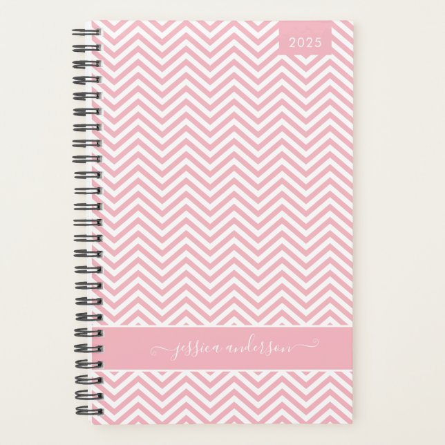 Agenda Modern Chic Chevron Zigzag Blush Rosa Girassol (Frente)