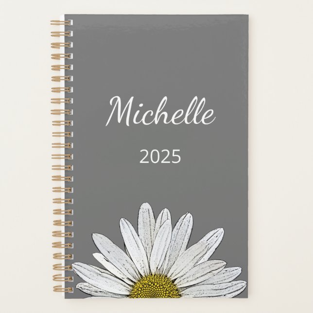 Agenda Modern Daisy 2025 - Script Elegante - Cinza Botâni (Frente)