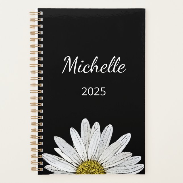 Agenda Modern Daisy 2025 - Script Elegante White (Frente)