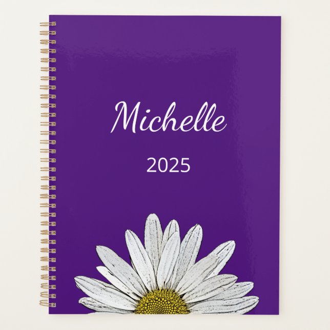 Agenda Modern Daisy 2025 Trendy Script Purple (Frente)