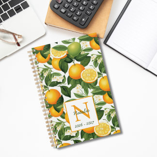 Agenda Modern Elegant Botanical Oranges Monogram Name