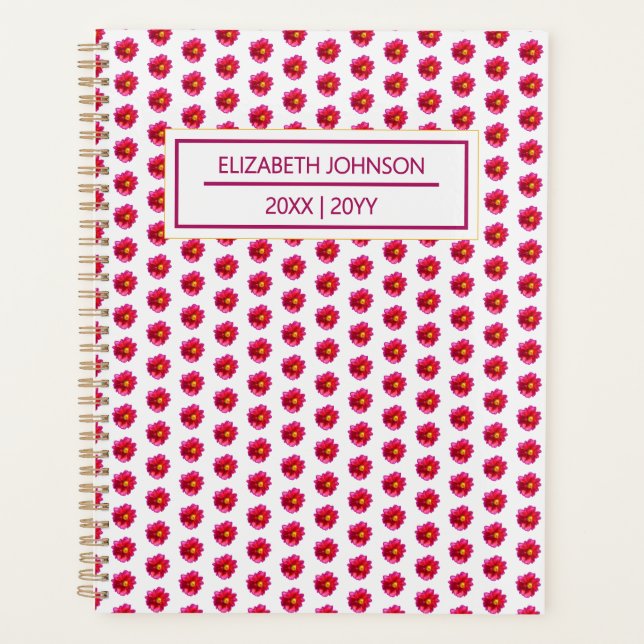Agenda Modern Floral Red Dahlia Pattern Weekly Daily Name (Frente)