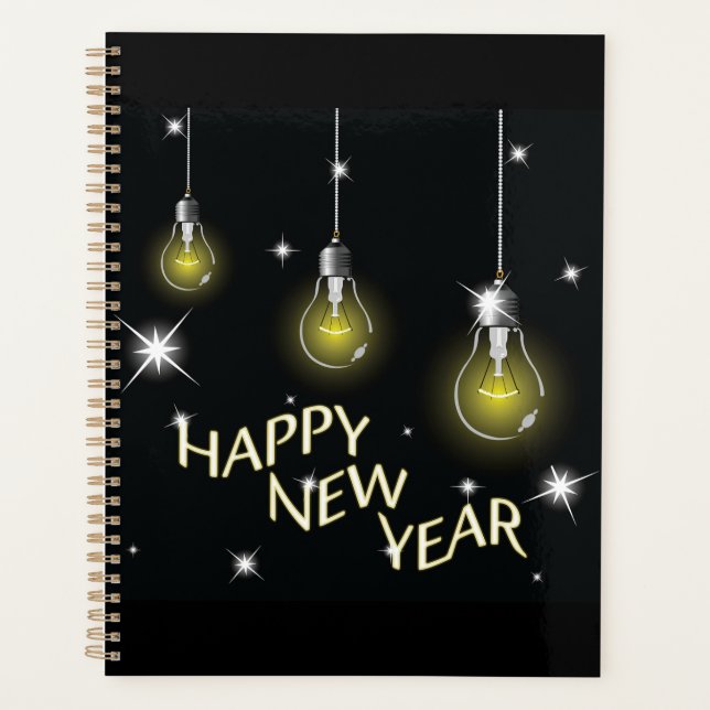 Agenda Modern Glowing Light Bulbs Happy New Year (Frente)