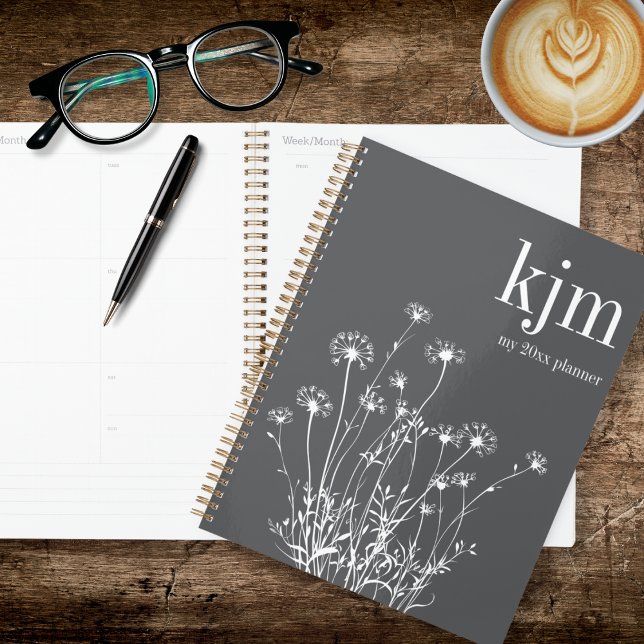 Agenda Modern Gray & White Wildflowers (Criador carregado)