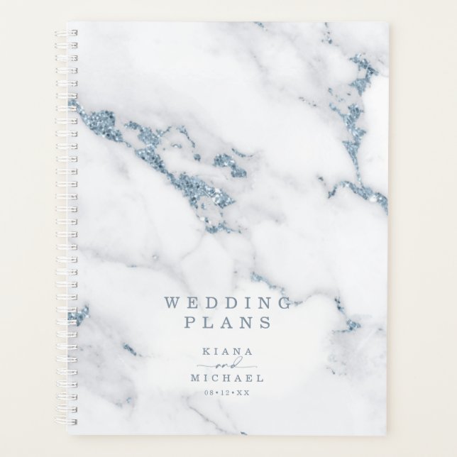 Agenda Modern Marble Glitter Wedding Dusty Blue ID816 (Frente)