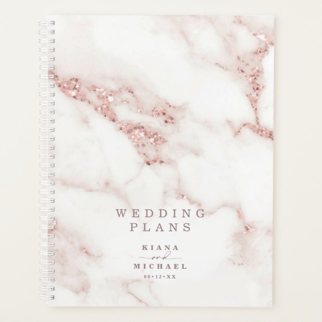 Agenda Modern Marble Glitter Wedding Rosa Dourado ID816 (Frente)