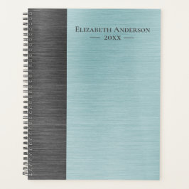 Agenda Modern Monogram Name Brushed Metal Daily Planner
