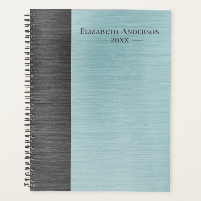 Agenda Modern Monogram Name Brushed Metal Daily Planner (Frente)