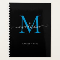Modern Monograma Black Blue Girly Script Name 2021