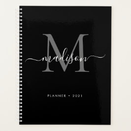 Agenda Modern Monograma Black Cinza Girly Script Name 202