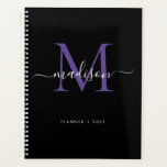 Agenda Modern Monograma Black Purple Girly Script 2021<br><div class="desc">Modern Monograma Black Purple Violet Girly Elegant - Nome de Script de Na moda de 2021</div>