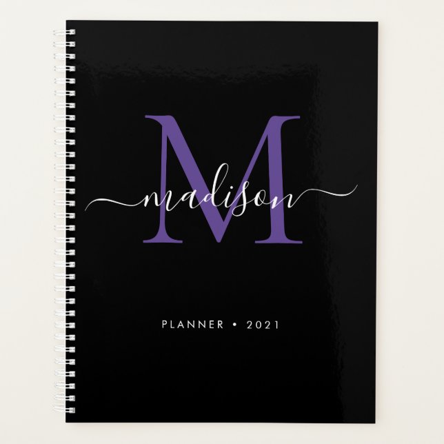 Agenda Modern Monograma Black Purple Girly Script 2021 (Frente)