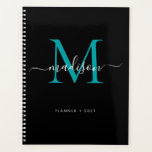 Agenda Modern Monograma Black Teal Green Girly Script 202<br><div class="desc">Modern Monograma Black Teal Green Girly Elegant - Nome de Script de Na moda de 2021</div>