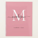 Agenda Modern Monograma Blush Dusty Pink Girly Script 202<br><div class="desc">Nome de Script de Na moda de Girly Elegante Elegante Cinza Rosa Rosa Blush Monograma Moderno 2021</div>