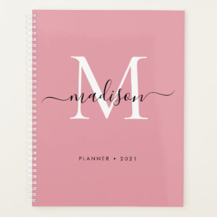 Agenda Modern Monograma Blush Dusty Pink Girly Script 202