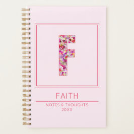 Agenda Modern Pink Girly Floral Monogram Letter F