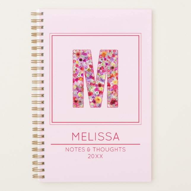 Agenda Modern Pink Monogrammed Name Letter M (Frente)