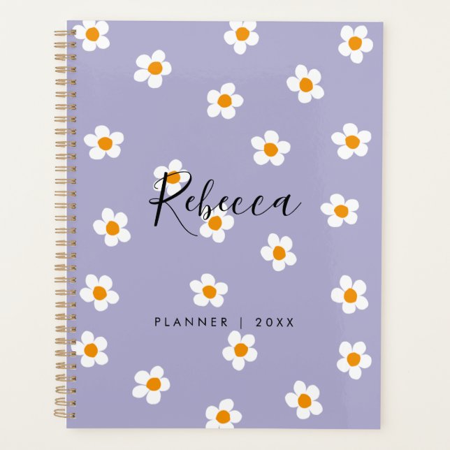 Agenda Modern Purple Daisy Floral 2023 Personalizado (Frente)