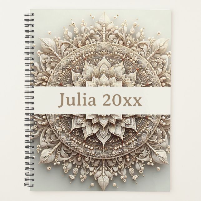 Agenda Modern Simple Pretty Cute Beige Mandala (Frente)