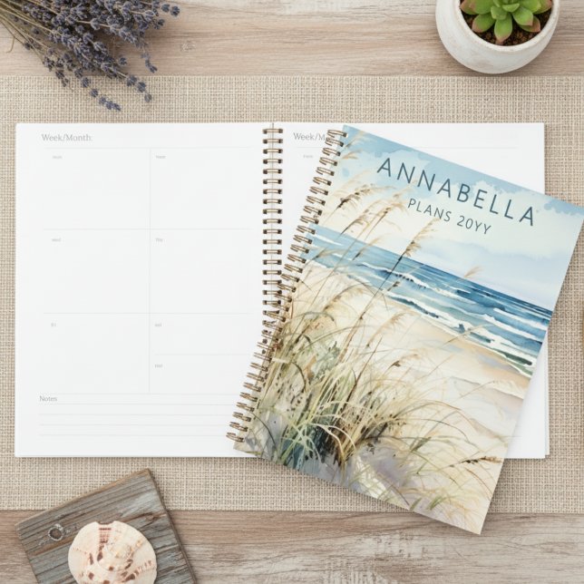 Agenda Modern Watercolor Seaside Beach Coastal Personal (Criador carregado)
