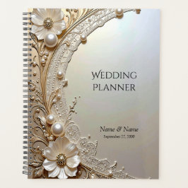 Agenda Modern White Flowers Pearls Planner