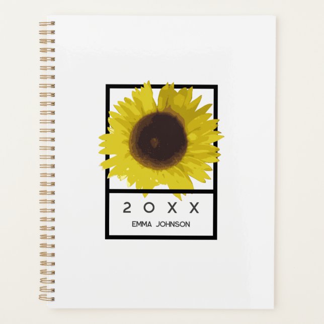 Agenda Modern Yellow Sunflower Floral Custom Name 2026 (Frente)