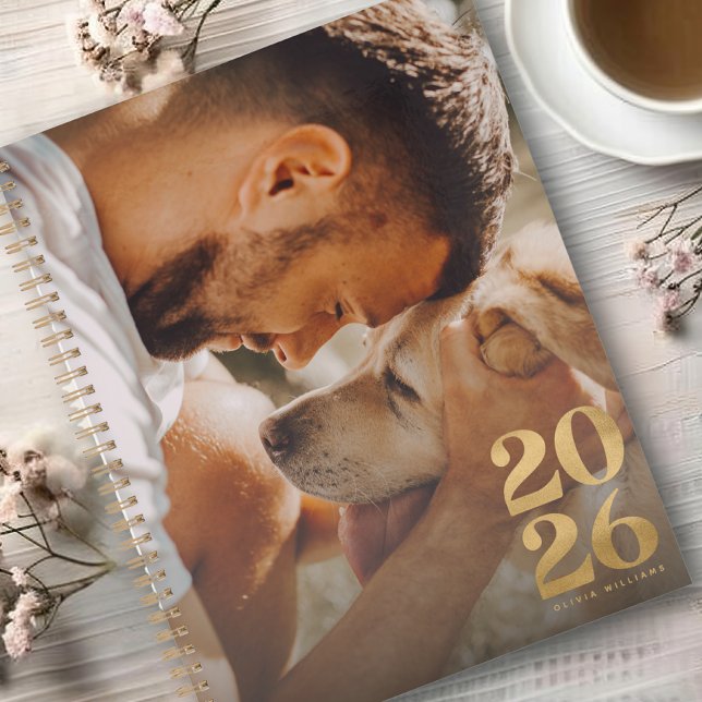 Agenda Moderno 2026 Personalizar Foto Faux Gold Foil Glit (Criador carregado)