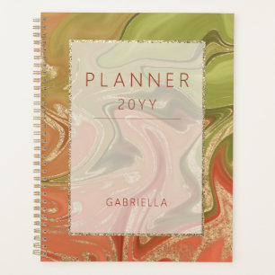 Agenda Moderno Burnt Laranja Verde e Abstrato Dourado