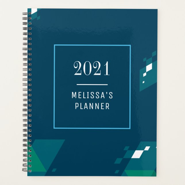 Agenda Moderno Elegante 2021 Azul Personalizado (Frente)