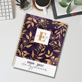 Agenda Moderno Elegante Floral Botânico Roxo e Dourado