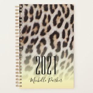 Agenda Moderno Monograma Impressão Leopardo Dourado