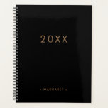 Agenda Moderno Simples, Tudo Dourado Preto Personalizado<br><div class="desc">Simples e moderno - Todo o Planejador Personalizado Dourado Preto</div>