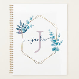 Agenda Moldura de Eucalipto com Aquarela Lilás Monograma