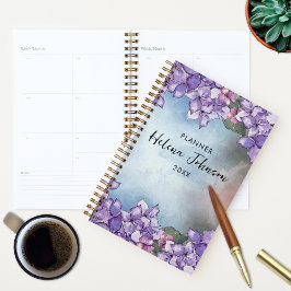 Agenda Moldura de Hortênsia Roxa Lavanda em Aquarela Boho