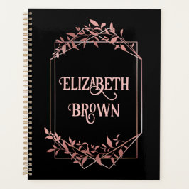 Agenda Moldura de ouro de rosa elegante deixa preto
