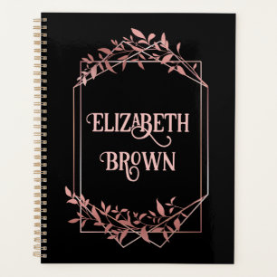 Agenda Moldura de ouro de rosa elegante deixa preto