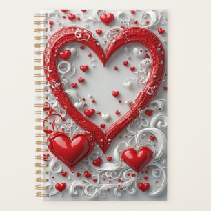 Agenda Moldura Decorativa de Corações Vermelhos Ornamenta