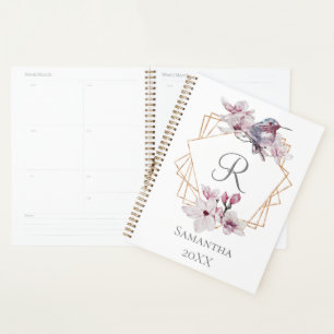 Agenda Moldura Dourada de Magnólias Brancas Rosa Monogram