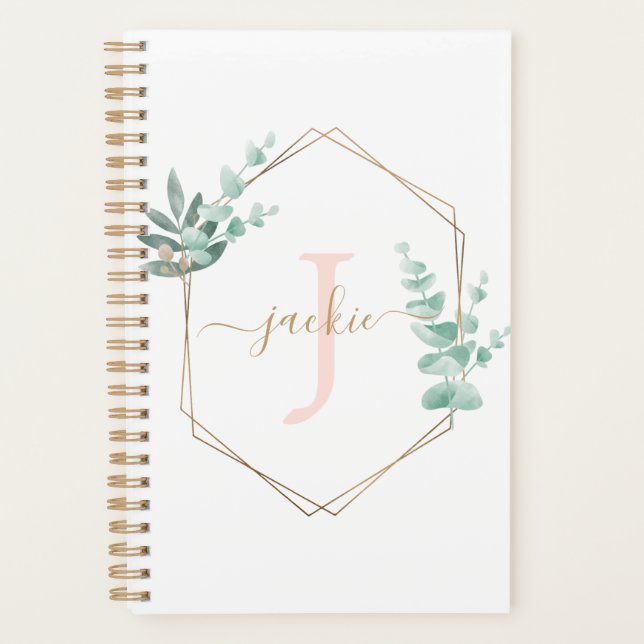 Agenda Moldura Eucalyptus Aquarela Monogramada (Frente)