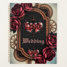 Agenda Moldura Steampunk com Rosas vermelhas e engrenagen